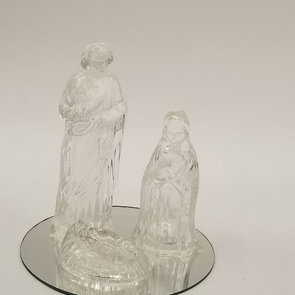 Vintage 80s Glass Nativity Mirrored Base Christmas Holiday 4 Piece Figurines Set - Picture 4 of 10